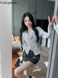 for Women 2023 Blusas Mujer De Moda Chic 3D Floral Striped Tunic Fashion Shirts Irregular Long Sleeve Blouses Crop Tops-Outfit