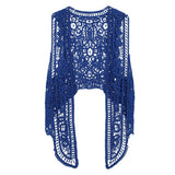 Jastie Asymmetric Open Stitch Cardigan Summer Beach Boho Hippie People Style Crochet Knit Embroidery Blouse sleeveless Vest