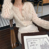 Cardigan 2021 New Sweater Autumn Openwork French Mohair Coat Sweater Female Air-conditioning Suit Sweater Women