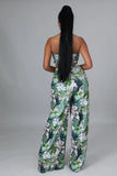 Sexy Strapless Sleeveless High Waist Leaf Print Loose Two Piece Pants