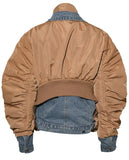 Casual Denim Patch Ruched Long Sleeve Padded