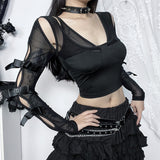 Spring 2024 New Individualized Net Yarn Truncated Bow Tie Hot Girl Blouse Women's Dress-Outfit