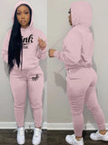 Sportwear Letter Print Long Sleeve Hoodies And Pant 2 Piece