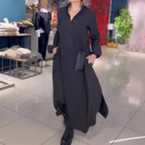 Autumn And Winter New Leisure Loose Solid Color V Collar Long-Sleeved Dress