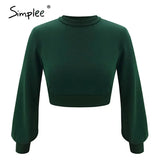 High waist Lantern Sleeve women's sweater Autumn winter white casual Pullover High street style knitted sweater
