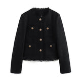 New Tricolor Bright Silk Textured Button Decoration Small Fragrant Wind Coat-Outfit
