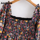Women Bohemian Floral Print Mini Dress Elegant Beach Dresses Elastic Bust Vintage Dress Spring Summer Vestidos