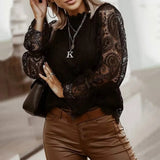 Lace Hollow Shirt Blouse Woman Spring Fall Fashion Long Sleeve O-neck Shirts Top Femme White Vintage Loose Women Clothing-Outfit