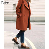 Black Long Cardigan Women Coats Fashion Turn-down Collar Wide-waisted Wool Blends Jackets Winter Clothing 2022 Wool