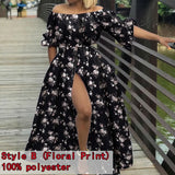 Off Shoulder Maxi Dress Celmia Women Lantern Sleeve Casual Loose Split Sundress Summer Buttons Party