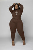 Print Turtleneck Shirt and Pants Plus Size 2 Piece