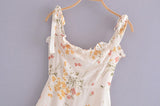 Summer French Pastoral Style Fresh Floral Print Slim-fitting Edible Tree Fungus Lace-up Dress Women A-line Skirt