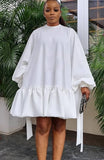 Casual A-line Puff Sleeve Round Neck Short