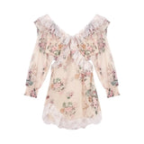 Floral Sexy Dress Women Elegant Party Mini Dresses Female Designer Chic Lace V- Neck Korean Fashion Casual Dress 2022