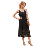 New Women Sexy V Neck Elegant White Lace Dresses Backless Hollow Out Summer Long Dresses Female Collect waist