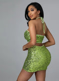 Sequins Halter Crop Top and Mini Skirt Two Piece