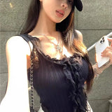Temperament Babes White Slings Summer New Wear Lace Sexy Vest Short Sleeveless Top