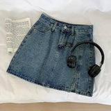 Denim Mini Skirts For Women Korean Style Summer 2023 Sexy Female Wide Leg Jeans Skirt Casual Vintage Blue Black High
