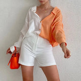 Patchwork Turn-down Collar Casual Women Shirts Long Sleeve Buttons Up Loose Blouses Lady Oversize Autumn 2021