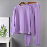 Cotton Sets Women 2021 New Autumn Winter Warm Casual Two Pieces Fleece Tops and Pants Loose Solid Sweatpants