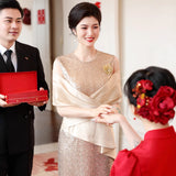 New Temperament Long-Term Cash Waist Fishtail Skirt Wedding Dress Elegant Gold Squine Mother