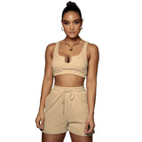 Yoga Wear Multicolor Solid U-Neck Top And Shorts Two-Piece