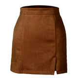 Womens High Waist Faux Suede Double Front Bodycon Mini Hip Skirt Female Pencil A-line Shorts Woman School Girl Skater Skirt