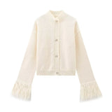 Women's INS Burst Cuff Hair Spliced Cardigan Commuter Sweater Jacket Knitted