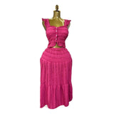 The Age Of Fresh Spring And Summer Holiday Wind Short Flying Sleeve Slings Slings + High-Waisted Wrinkles Skirt Two
