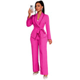 Hanging Beads With Waist-High Long-Sleeved Blazer High-Waisted Straight Trouser Set Two-Piece