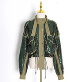 Patchwork Sequin Jackets For Women Turtleneck Long Sleeve Drawstring Coats Female Autumn Fashion New Clothes