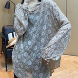 Flowers Three-dimensional Decoration Blouse Casual Loose Spring Summer Thin Long Sleeve Female Korean Fashion Folds Shirt-Outfit