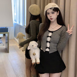 Women Elegant Fairycore Knitted Tops Long Sleeve T-shirt V Neck Hollowed Out Bowknot Slim Fit Pullovers Fall Clubwear-Outfit