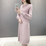 Size Loose Solid Casual O-Neck A-Line Autumn Winter Sweater Dress Female Dress Sweater Bottoming Maternity Spring