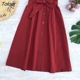 Elegant Skirts Womens Elastic Waist Buttons Bow Stretched Skirt With Pocket Female Casual Solid Color