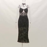 Dark 2023 Spring And Summer New Style Lace Lace Jacquard Suspender Slim Dress Woman-Outfit