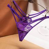 cut-out perspective women's underwear lace fashion cross belt bundled thong pearl decoration t pants embroidered