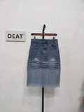 Women's Denim Skirt High Waist Patchwork Irregular Contrast Color Mesh Wrap Hip Mini Skirts 2024 Summer New Fashion 29L1167-Outfit