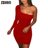 Women's Casual Basic One Shoulder Tank Top Bodycon long sleeve sleeveless Mini Club Dress drop