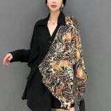 Printed Asymmetrical Blouse Patchwork Female Clothing Stylish Single-breasted Spring Autumn New V-Neck Casual Loose