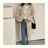 Knitted Cardigan Women's Medium-Long Style Korean Version Of The New Coarse Wool Outside The Lazy Style Solid Color Loose Sweater Jacket-Outfit