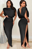 Elegant Sleeveless Ruched Split Irregular Party Dress 703-1-Outfit