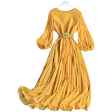 Autumn New Style Waist Shows Thin Retro Print Sweet Aging French Dress Super Immortal Chiffon Pleated Skirt-Outfit