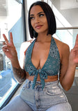 Printed V-neck Crop