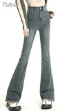 2023 Spring Woman New High Waist Stretch Cotton Denim Pants Vintage Streetwear Y2k Chic Tassels Flared Jeans Blue