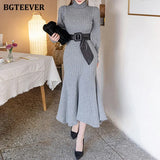 Autumn Winter Turtleneck Women Knitted Dress 2020 Elegant Thick Full Sleeve Slim Mermaid Vestidos