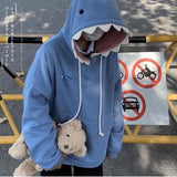 QWEEK Kawaii Shark Sweatshirt Women Cute Hoodies Clothes Cotton Long Sleeve Winter Pullover Korean 2021 Fashion Alt Clothes