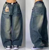 Baggy Jeans For Men Retro Embroidery Hip-Hop Goth Street Clothing-Outfit