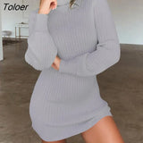 Dress Autumn Winter Warm Knitted Sweater Dresses Women Elastic Turtleneck Long Sleeve Bodycon Dresses