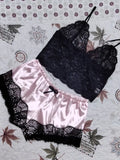 Sexy Lace Trim Satin Two Piece Pajamas